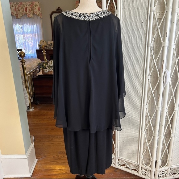 Alex Evenings Dress Black Crystal Neckline Chiffon Capelet Shift plus size 20W - Picture 9 of 17